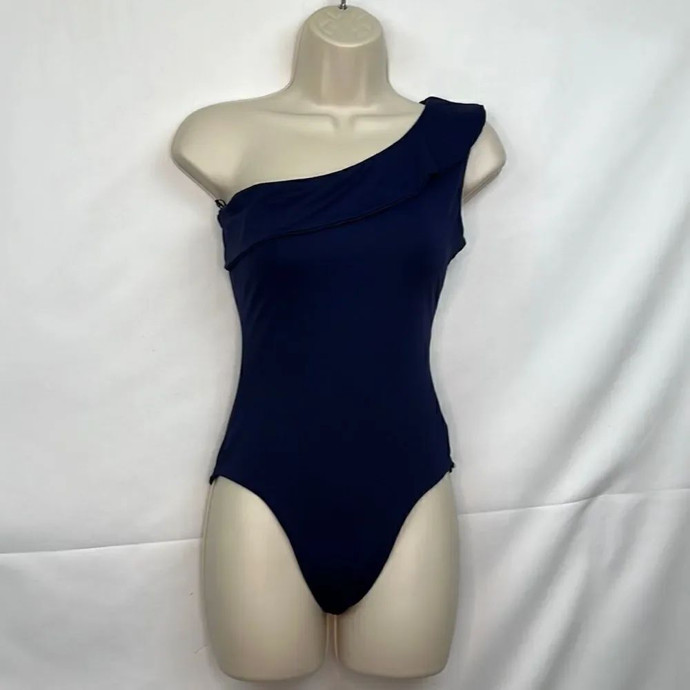 G. Label Gwyneth Paltrow Navy Blue one shoulder swimsuit size small NWOT